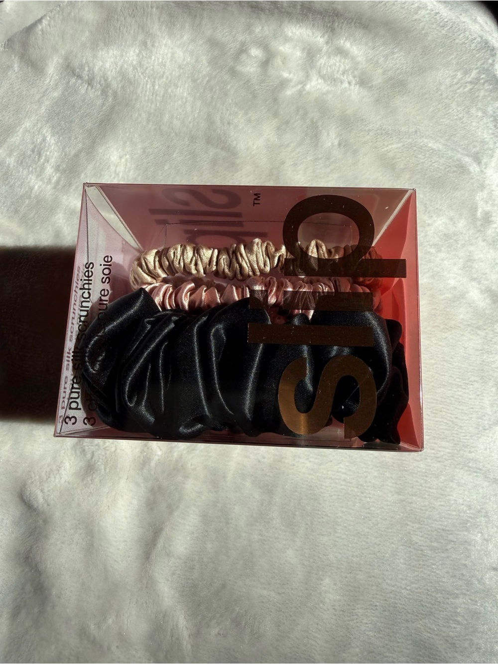 slip Satin Scrunchie Trio in Black, Pink & Champagne